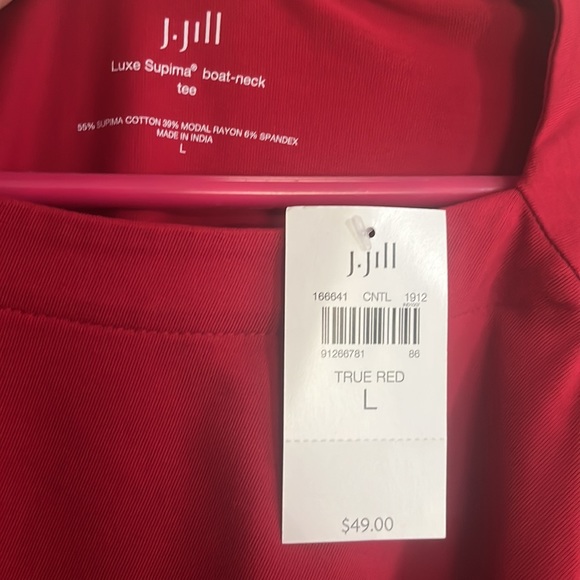NWT J. Jill Boat Neck long sleeve tee Large Women’s Red cotton spandex - Picture 2 of 3